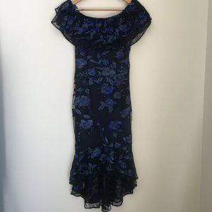 Lace Bardot Off Shoulder Mermaid High Low Dress